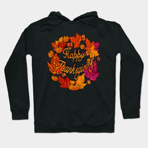 Happy thanksgiving wreathAutumn thanksgiving acorn, pumpkin, maple leaf decorations for  Fall Autumn leaves sticker pack pattern Hoodie by Artonmytee